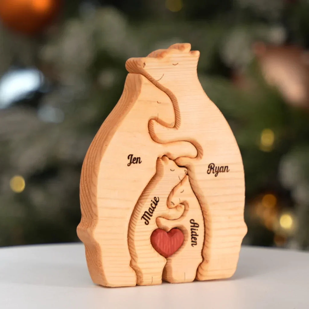 Személyre szabott fa családi medve puzzle 